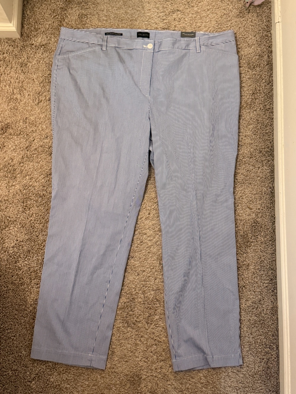 Talbots Stretch Cotton Chino Pants Blue Pinstripe